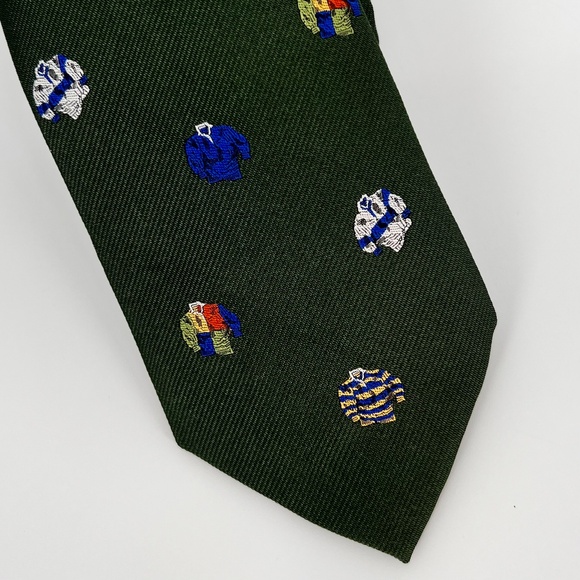 J. Crew Men's Rugby Pattern 100% Silk Tie Green Ludlow English Hand Stitched USA - Picture 5 of 12